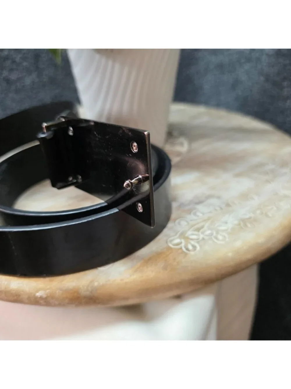 Guess Black Genuine Leather G Logo Plaque Belt Silver Buckle Size 40 Casual Mod